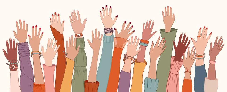 Raised hands and arms multi-ethnic multicultural women. racial equality concept Stock Illustration