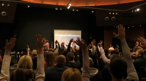 Raised hands on conference Video stock 57111459