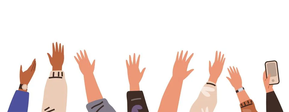 Raised Hands of Diverse Group in Unity Stock Illustration