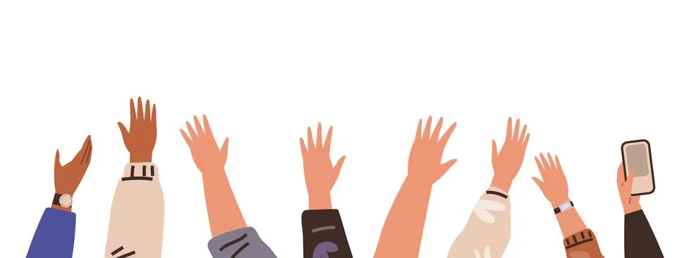 Raised Hands of Diverse Group in Unity Stock Illustration