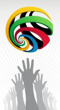 Raised hands group with olympic globe icon Stock Illustration