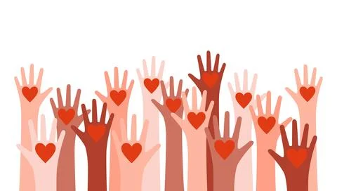 Raised hands holding hearts in open palms illustration Stock Illustration