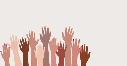 Raised hands of multiethnic people. Teamwork. Diversity. Racial equality. Stock Footage 149480249