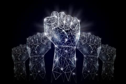 Raised hands vector geometric polygonal art background Stock Illustration