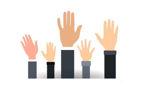 Raised hands volunteering vector concept. Voting rising hands vector concept in Stock Illustration