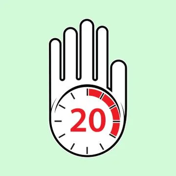 Raised, open hand with a watch on it. Time for rest or break, pause. 20 minut Stock Illustration