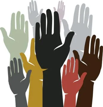 Raised palms up. Unanimous decision. Voting. White isolated. Stock Illustration