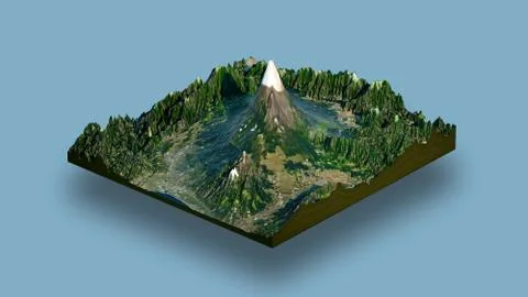 Raised relief map of Mount Fuji 3D render illustration Stock Illustration