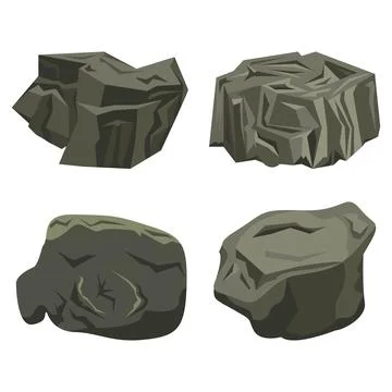 Raised rock stone cartoon vector set in a flat embossed style. Cartoon props Stock Illustration