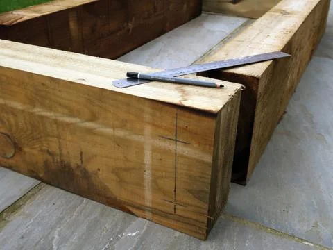 Raised vegetable, flower bed, made with Railway sleepers. Stock Photos