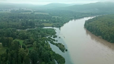 The raised water level in a mountain river. Danger of flooding Stock Footage 282153674