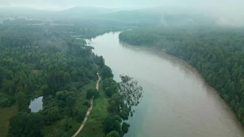 The raised water level in a mountain river. Danger of flooding Stock Footage 282153701