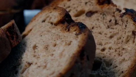 Raisin Bread Slices Closeup Rotating Shot Stock Footage 101147407