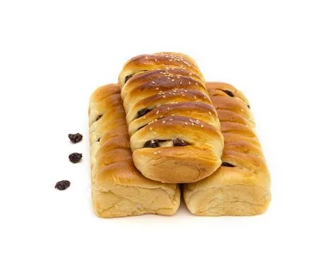 Raisin cinnamon bread isolated on white background Stock Photos