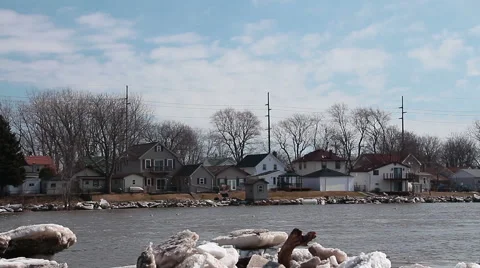 Raisin River ice Jam breaks loose in stunning display Stock Footage 40982940