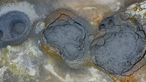 Raising above boiling mud pools and Hverir geothermal area, Iceland 스톡 동영상 149043216