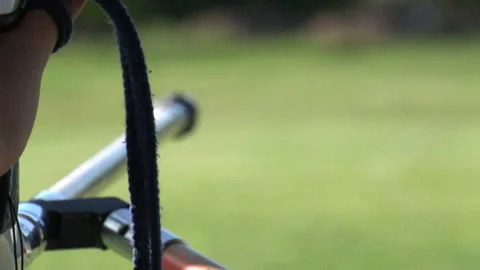 Raising the bow and shooting during olympic archery target practice, close Stock Footage 148646176