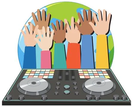 Raising hand with music DJ controller Stock Illustration