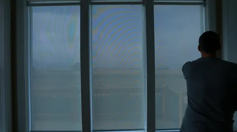 Raising the window shades in a house Stock Footage 32906826