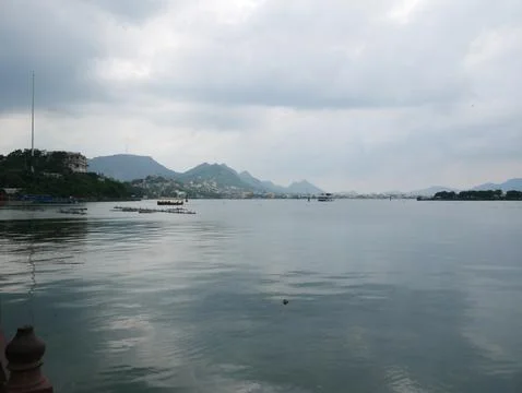 Rajasthan Lake Reflections Distant Mountains Stock Photos