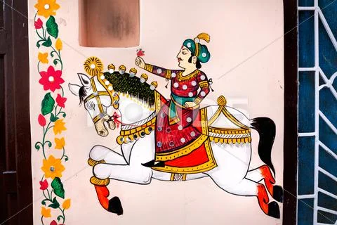 Rajasthan painting on Haveli Stock Photos