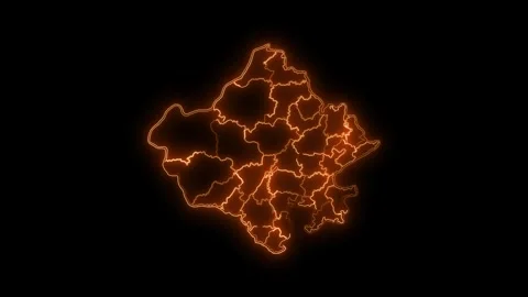 Rajasthan State Neon Map Glowing Outline India Animation 4K Stock Footage 330998638