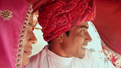 rajasthani couple ethnic dress enjoying footage 070283516 iconl