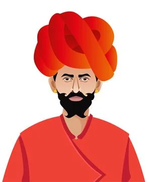 Rajasthani man close up isolated Stock Illustration