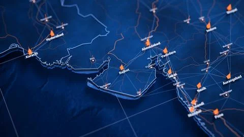 Rajkot map big data visualization. Futuristic map infographic of city in India Stock Illustration