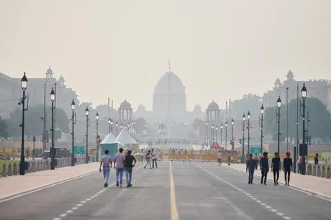 Rajpath Kartavya path ceremonial boulevard to Rashtrapati Bhavan residence .. Stock Photos