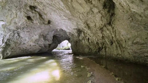 Rak River Overflow Road Under Small Natural Bridge in Rakov Škocjan Valley. Stock Footage 250268905