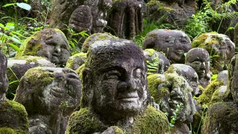 Rakan disciples of Buddha stone statues at Otagi Nenbutsu-ji temple Kyoto 動画素材 346611385