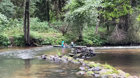 Rakau Belarus August 15 2026 Tourists on kayak navigating through rocky riv.. 스톡 동영상 343260664