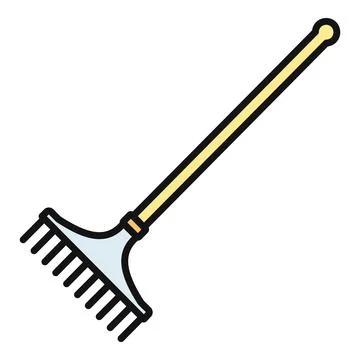 Rake garden tool cleaning leaves flat icon Stock Illustration