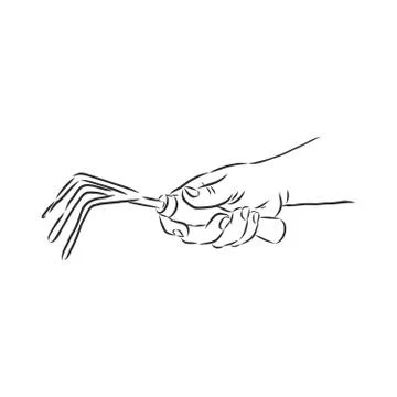 A rake garden tool. Hand drawn doodle garden vector illustration. Isolated on Stock Illustration