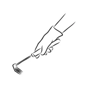 A rake garden tool. Hand drawn doodle garden vector illustration. Isolated on Stock Illustration