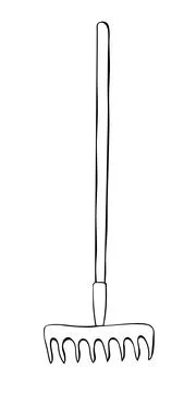 Rake. Hand drawn outline vector illustration in doodle style, isolated. Garde Stock Illustration