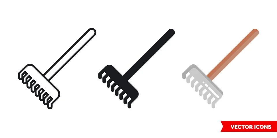 Rake icon of 3 types. Isolated vector sign symbol. Stock Illustration