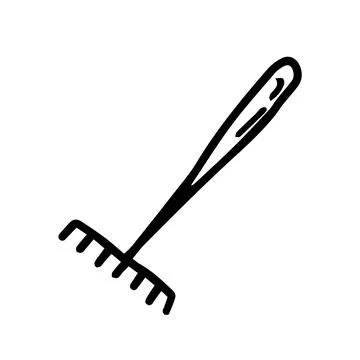 Rake icon. Black outline linear sketch drawing. Vector flat graphic hand draw Ilustración de archivo
