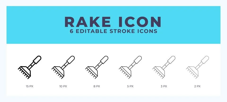Rake icon in thin line. Bold line. Regular line. Editable stroke. Illustration
