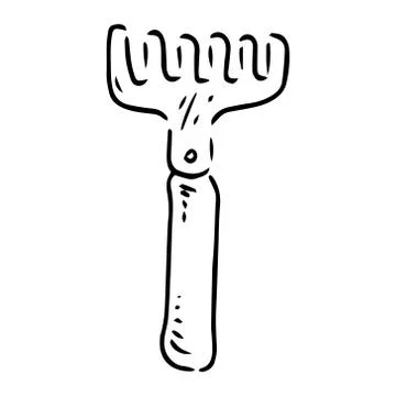 Rake icon. Vector illustration of a garden rake. Hand drawn rake for the gard Stock Illustration