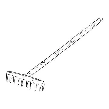 Rake icon. Vector illustration of a garden rake. Hand drawn rake for the gard Stock Illustration