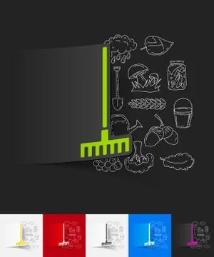 Rake paper sticker with hand drawn elements Illustrazione stock