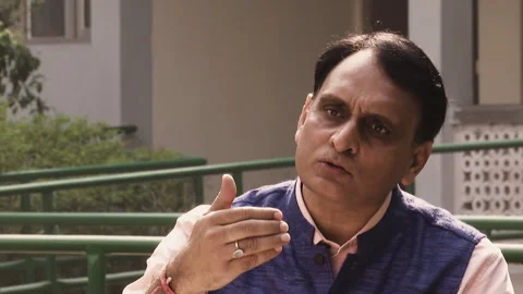 Rakesh Sinha Bigwig of India's RSS Talks About India and Europe equal partners Stock Footage 264303695