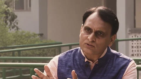 Rakesh Sinha Bigwig of RSS Talks About role of RSS play in Indian politics Stock Footage 264302692