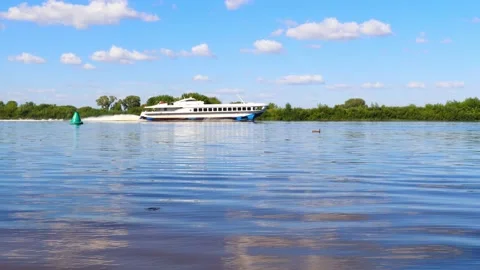 Raketa type passenger ship rides with excursions along the Neman river Stock Footage 220598980