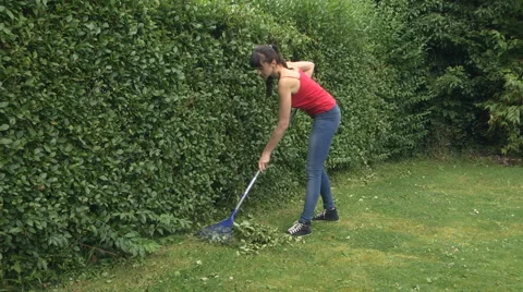 Raking lawn Stock Footage 46725968