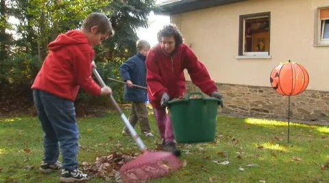 Raking leaves in fall Stock Footage 512395