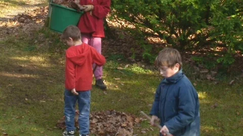 Raking leaves in fall Stock Footage 512442