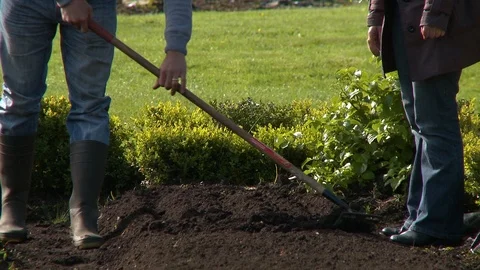 Raking Soil in Garden Stock Footage 118937395